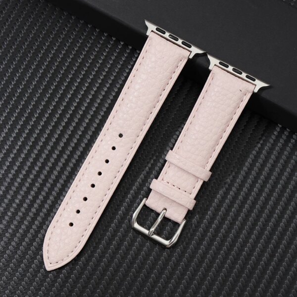 Litchi Grain Pink Leather Watchband for Apple Watch ultra 8 7 6 SE 5 4 3 Women Men Strap for iwatch 38/40/41/42/44/45/49mm