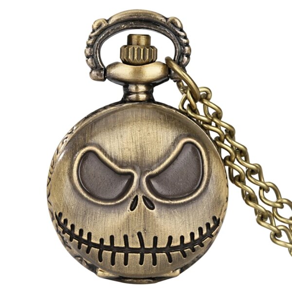 Little Vintage Jack Skull Streetwear Punk Steampunk Pocket Watch Necklace Chain Clock Quartz Lovely Pendant Chain for Boys Girls