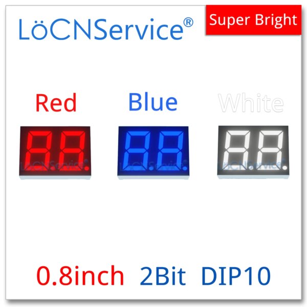 LoCNService 30PCS 0.8Inch Digital Tube LED Display 2 Bit Red Blue White Common Anode / Cathode 7 Segment 0.8 inch