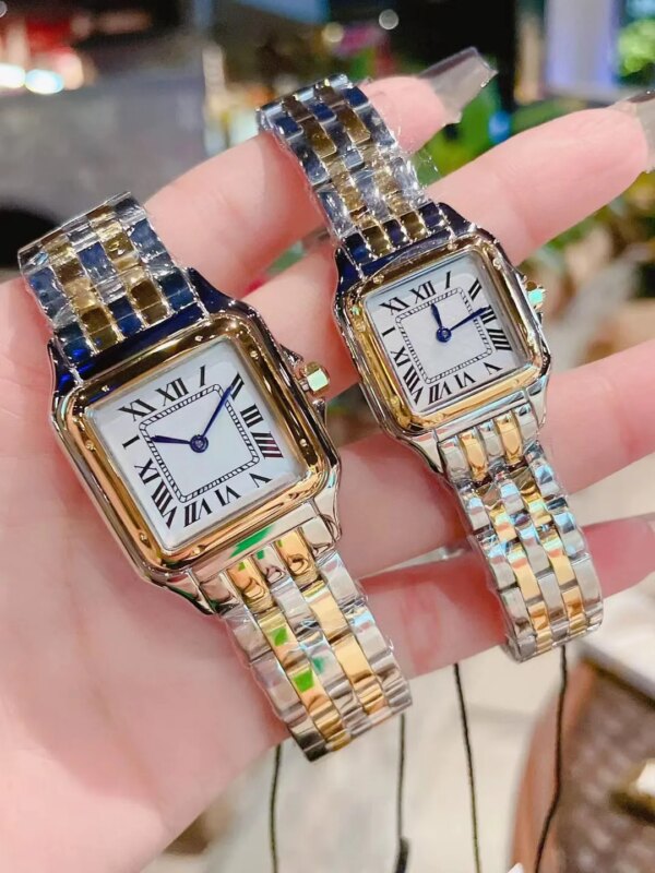 Luxury Brand Women's Lady Girl Watch Square Sapphire Glass Quartz Cheetah Panther Watch Waterproof Stainless Steel Strap Gift