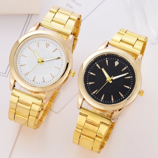 Luxury Couple Quartz Watch Golden Strap Black And White Dial Fashion Men Women Watches Clock Unisex Business Casual Wristwatches