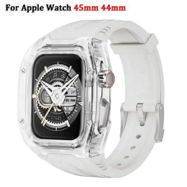 Luxury DIY Modification PC Case + TPU Strap For Apple Watch 45mm 44mm Stainless Steel Buckle Band for iWatch 9 8 7 6 5 4