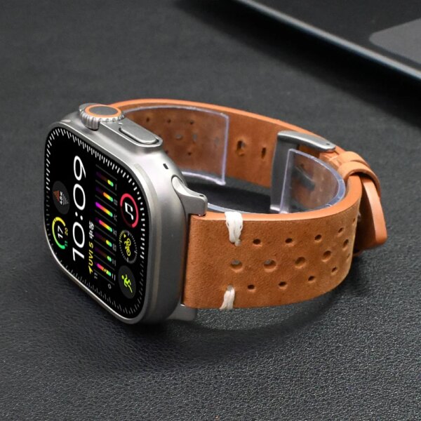 Luxury Genuine Leather Band for Apple Watch Ultra 2 49mm Series 9 8 7 45mm Titanium Connector Strap IWatch 6 5 4 Se 3 44mm 42mm