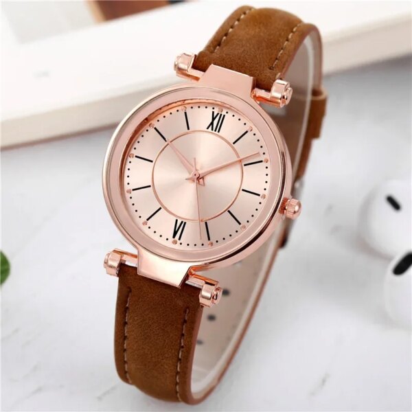 Luxury Rose Gold Casual leather Watches Female classic Round Dial Quartz Watch Women Business Wristwatches Wrist Jewelry Reloj