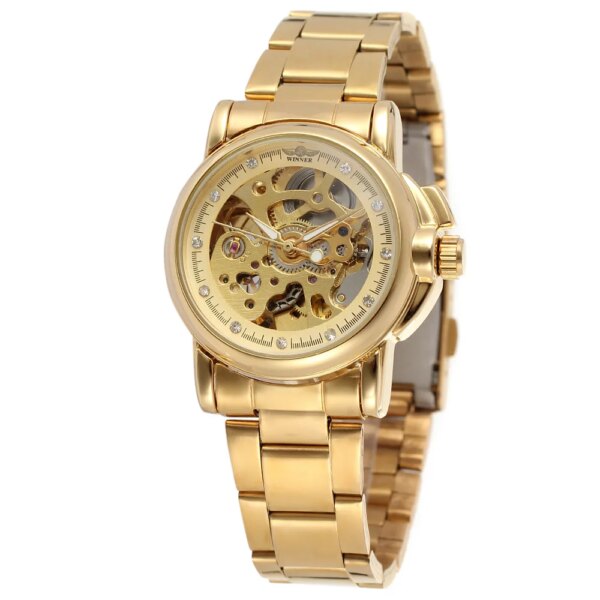 Luxury Stainless Steel Gold Women Watches Fashion Hollow Skeleton Automatic Mechanical Watch Top Brand Ladies Clock Gift Reloj