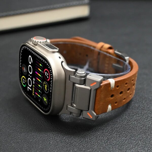 Luxury Titanium Color Bracelet for Apple Watch Ultra 2 49mm 45mm 44mm 42mm Genuine Leather Band for Iwatch Series 7 8 6 Se 5 4 9