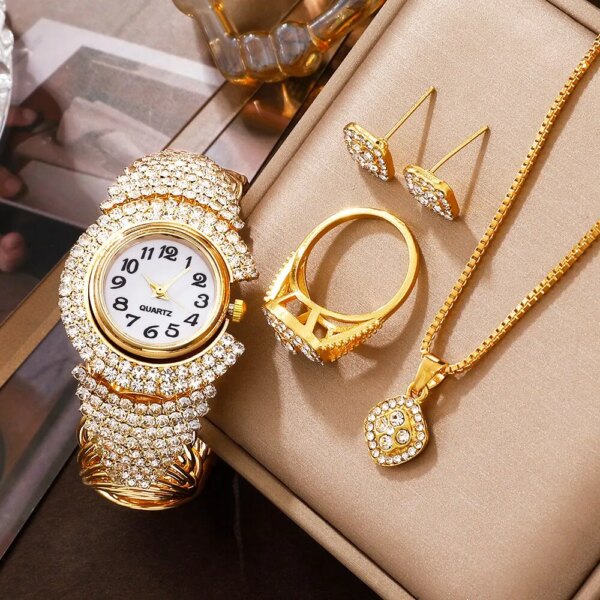 Luxury Watches Rhinestone Women Fashion Elegant Wristwatch Female Quartz Watch For Girl Ladies Jewelry Set Relogio Feminino