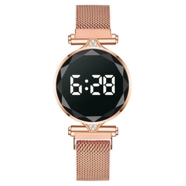 Luxury Women Watch 2023 Rose Gold Stainless Steel Led Digital Watch Electronic Touch Display