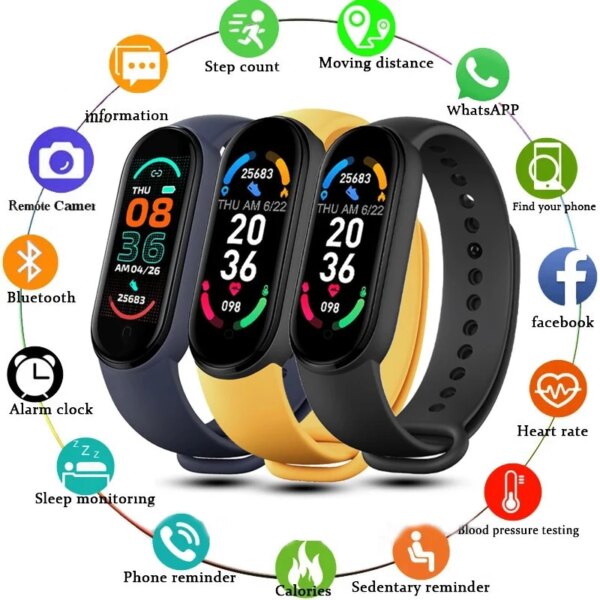 M6 Smart Watch Men's Women's Multi-function Watches Fitness Bracelet Tracker Heart Rate Monitor Waterproof Sport Smartwatch Band