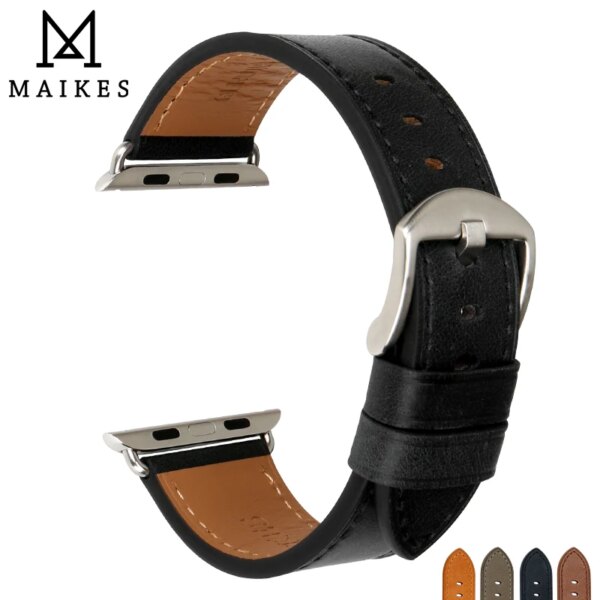 MAIKES Top Leather Strap For Apple Watch Band 45mm 41mm 44mm 40mm 42mm Series 7 6 SE 5 4 3 iWatch Band