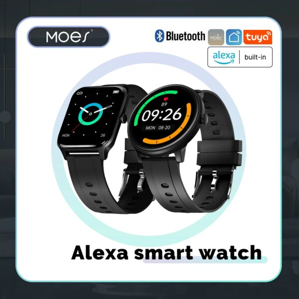 MOES Smart Watch Alexa Built-in Fitness Tracker Heart Rate and Blood Oxygen Monitor, IP68 Waterproof 1.69-inch Color Touchscreen