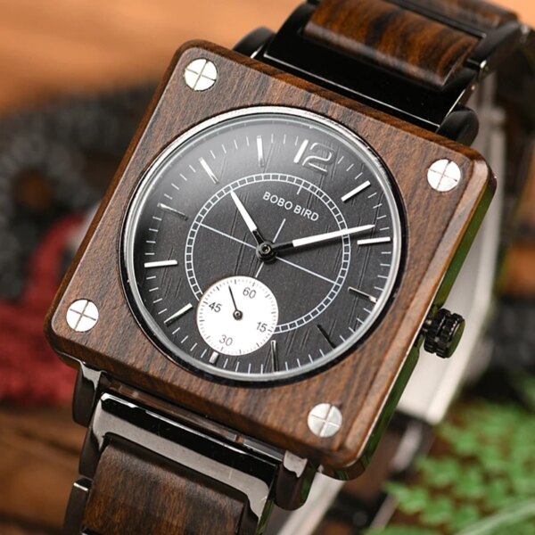 Marque de luxe BOBO BIRD Wooden Men Square Watches Luxury Quartz Personalized Wood Watch Gifts for Men Relojes de marca Famosa