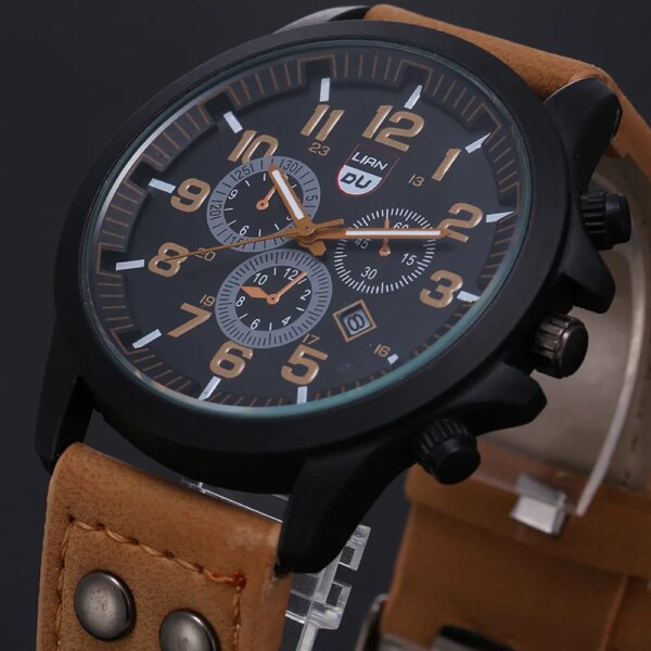 Men Watches 2022 Top Brand Military Leather Waterproof Date Quartz Analog Men's Quartz Wrist Watches For Men Relogio Masculino