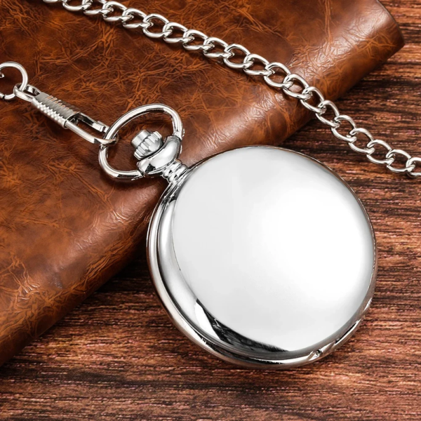 Men Women Quartz Double Glossy Silver Pocket Watch Roman Numerals Dial Silver Case with Chain For Birthday Christmas Gifts