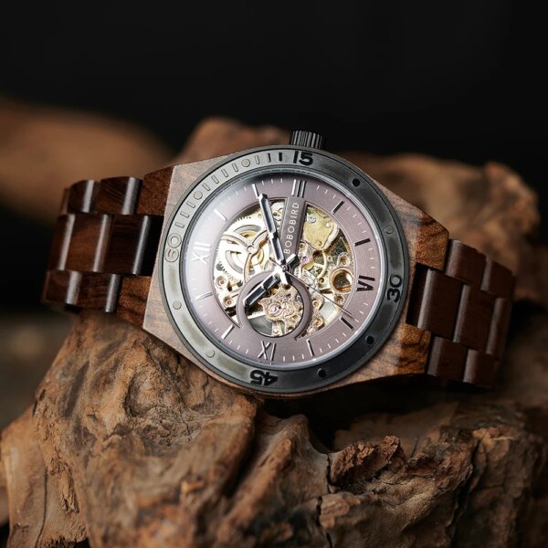 Men's Automatic Watches BOBO BIRD Luxury Wooden Hollow Mechanical Watch Fashion Male Clock Customized Dropshipping