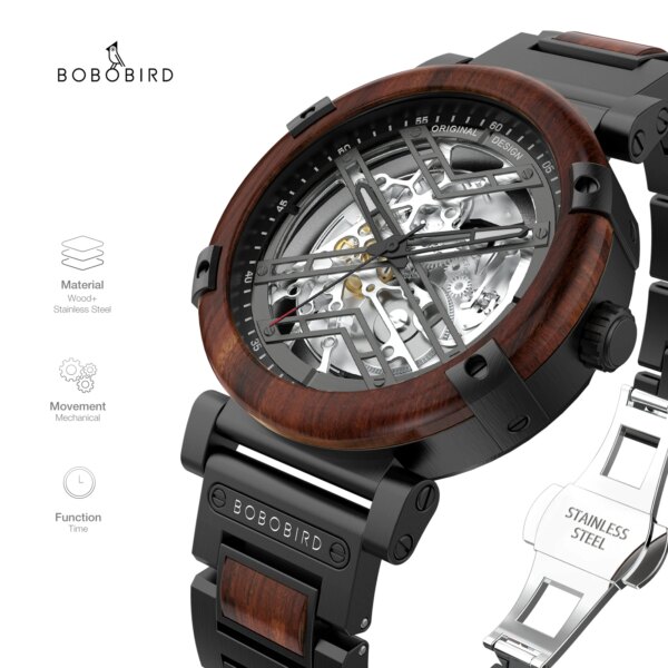 Men's Watches Automatic Mechanical Man Watch Luxury Wristwatch For Men Wood Mechanical Wrist Watch  Timepieces Custom BOBO BIRD