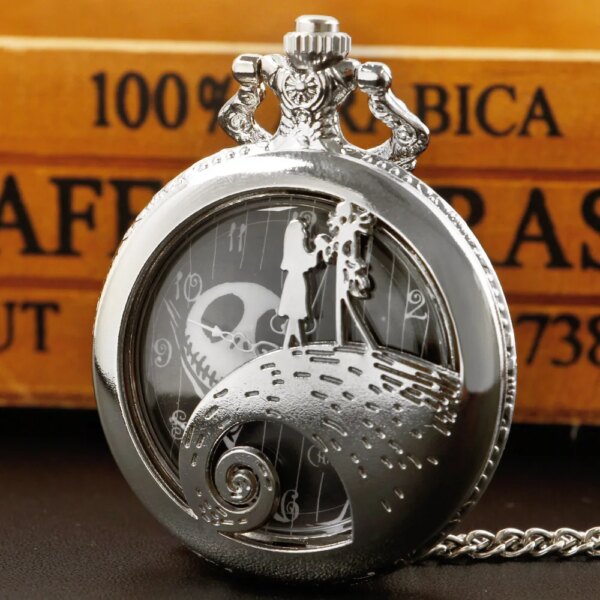 Men's Women Silver Quartz Pocket Watch Punk Vintage Skeleton Personality Couple Necklace Christmas Gifts Unisex Fob Clock