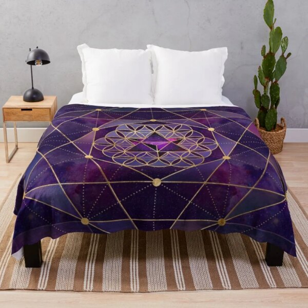 Merkabah in flower of life - Sacred Geometry Throw Blanket Luxury Designer Blanket Camping Blanket