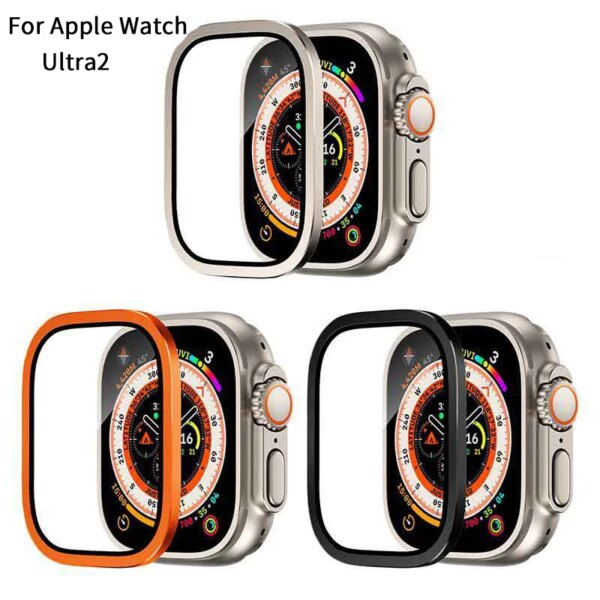 Metal Case for Apple Watch Ultra2 49mm Cover Tempered Glass Screen Protector Waterproof Protective Bumper For iWatch Clear Film