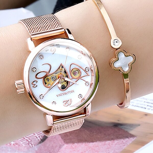 Montre Femme Rose Gold Relogio Feminino 2023 SKeleton Design Ladies Automatic Mechanical Watches Women Watch Luxury Geneva Brand