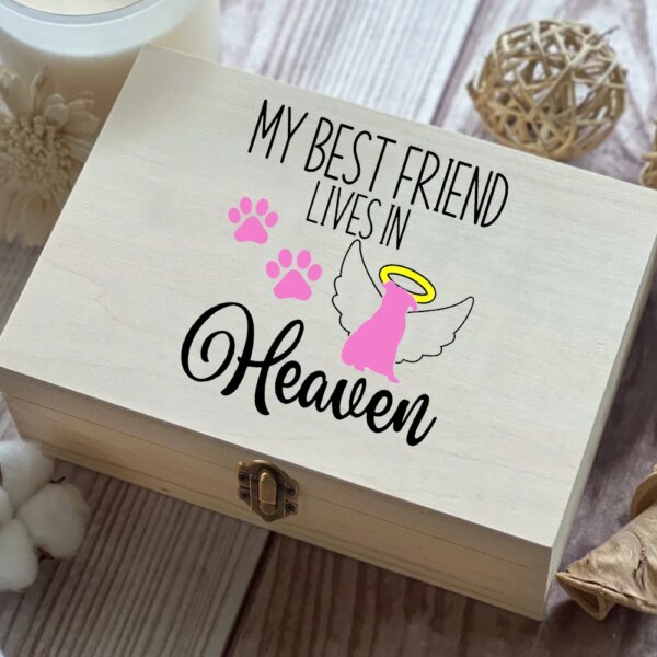 My Best Friend Lives In Heaven Urns for Dogs or Cats Remains Ashes Loss Pet Memorial Remembrance Gift Dog Memory Wood Box