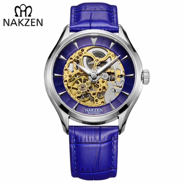 NAKZEN Luxury Mens Automatic Mechanical Watches Hollow Engraving Leather Self-Winding Wristwatch Relojes Mecanicos Limited Sale