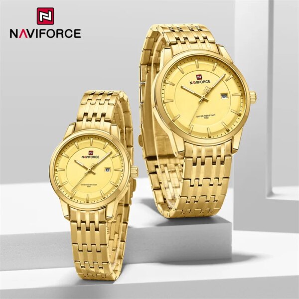 NAVIFORCE Brand Couple Classic Watch Simple Stainless Steel Strap Waterproof Luminous Calendar Quartz Wristwatch For Lover 2024