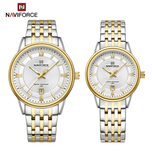 NAVIFORCE Brand Watch For Couple Simple Waterproof Stainless Steel Strap Men Women Quartz Wristwatches Luminous Calendar Clock