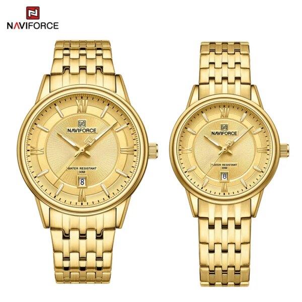 NAVIFORCE Couple Luxury Quartz Wristwatch Fashion Stainless Steel Strap Watches for Male Female Luxury Waterproof Luminous Clock