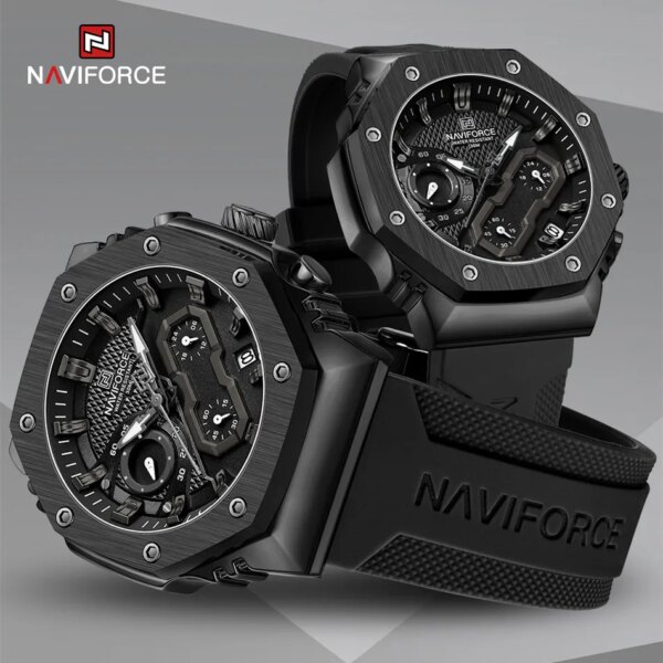 NAVIFORCE Couple Wristwatch Silicone Strap Sport Quartz Watch Fashion Chronograph Waterproof Luminous Date Clock for Male Female