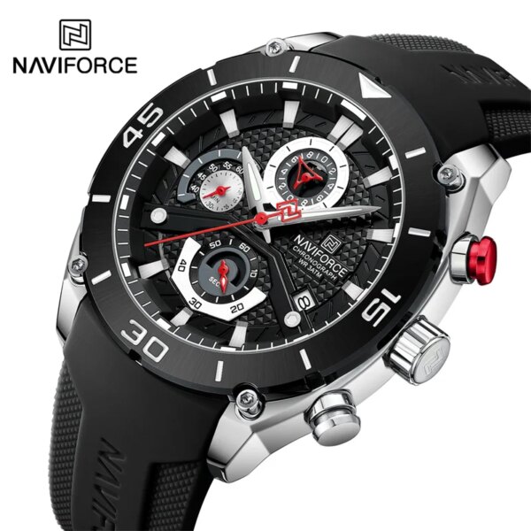 NAVIFORCE Fashion Men's Quartz Watch Business Casual Silicone Strap Wristwatches Calendar Waterproof Luminous Clock Reloj Hombre