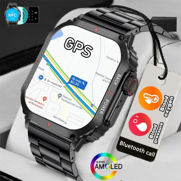 NFC AMOLED Smart Watch Men Custom Dial Answer Call Sport GPS Track Compass Waterproof Women Smartwatch For Huawei Samsung 2024