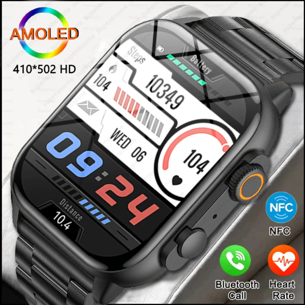 NFC Smart Watch AMOLED HD Screen Bluetooth Call Sport Watch Blood Pressure Custom dial Women Smartwatch For ios Huawei Xiaomi