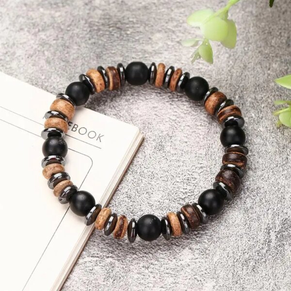 Natural Wooden Bracelet Black Stone Beaded Bracelet For Men Accessories Casual Jewelry Wholesale Dropshipping