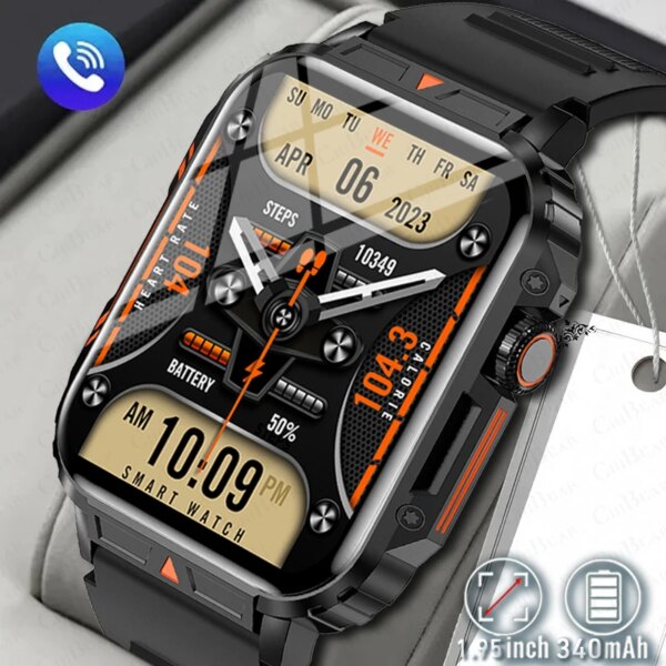 New 1.95 Outdoor Military Smart Watch Men Baluetooth Call Smartwatch For Android IOS IP68 Waterproof Sports Fitness Watches 2024