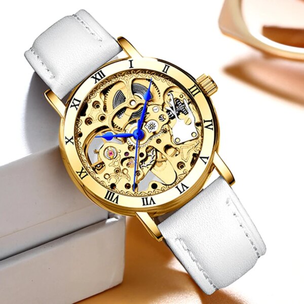 New 2023 Luxury Brand Skeleton Womens Mechanical Watch Ladies Waterproof Automatic Wrist Watches Gift for Women Zegarek Damski