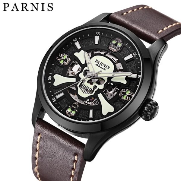 New 2024 Luxury Brand Parnis 42mm Black Case Mechanical Luminous Men Watches Sapphire Glass Men Automatic Waterproof Watch reloj