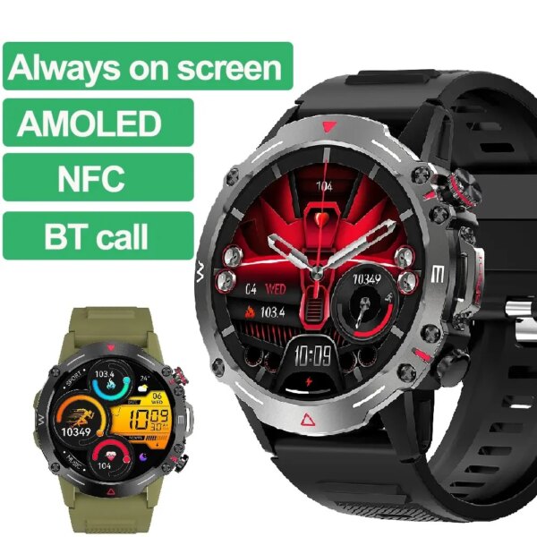 New AMOLED Smart Watch Bluetooth Call Always On Screen Outdoor Sport Smartwatch NFC AI Voice 410mAh Battery Fitness Tracker