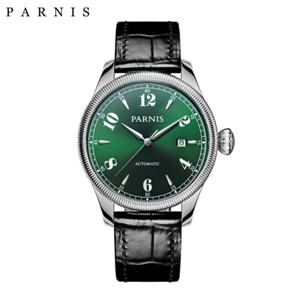 New Arrival Parnis 42mm Green Dial Men's Automatic Mechanical Watches Waterproof Calendar Men Watch Top Luxury Brand 2024 Clock