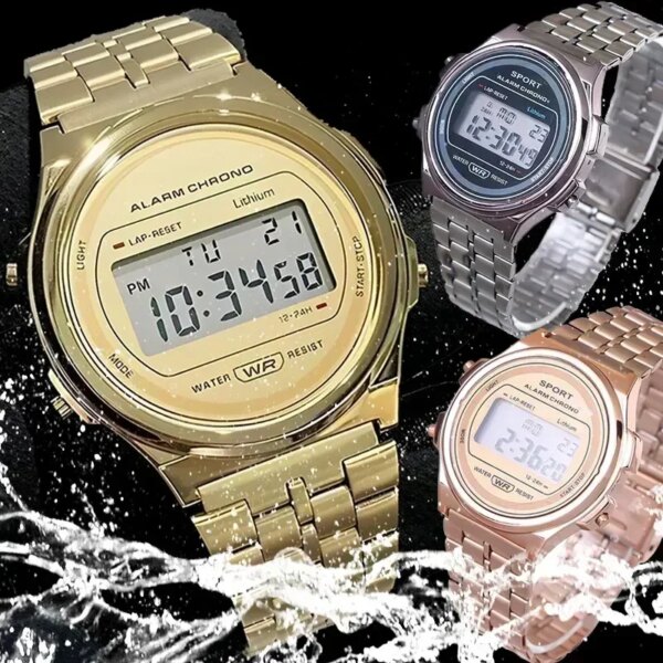 New Digital Sports Waterproof Wristwatches for Men Women Multifunction LED Electron Clock Wrist Watch Retro Steel Strip Watches