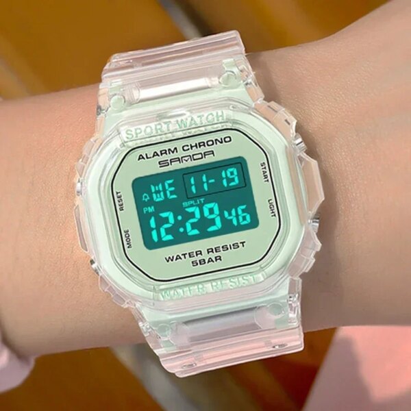 New Fashion Transparent Electronic Watch LED Ladies Wristwatch Sports Waterproof Electronic watchs Candy Multicolor Student Gift