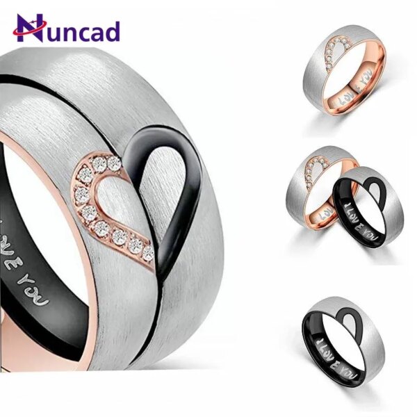 New Fashionable and Simple Peach Heart-shaped I Love You Couple Stainless Steel Frosted zircon Ring Free Shipping