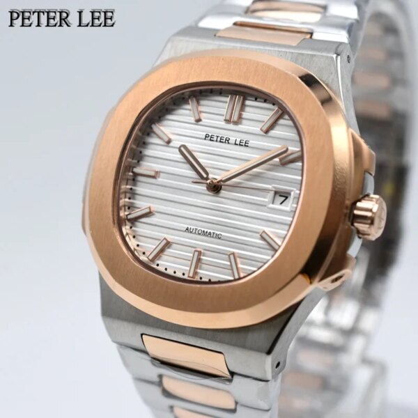 New Hot Sale PETER LEE Luxury Mechanical Watch For Men Brand Auto Date Stainless Steel Automatic Watches Male gifts gold watch