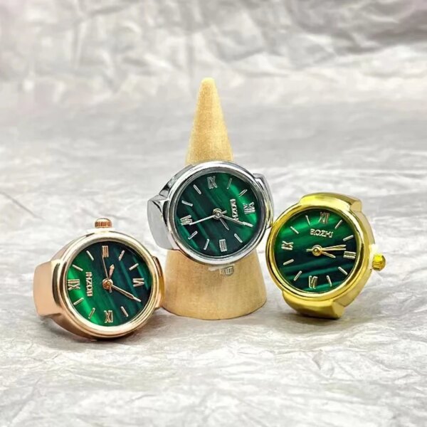 New Hot Selling Creative Alloy Shell Finger Round Green Dial Couple Men's And Women's Ring Watch