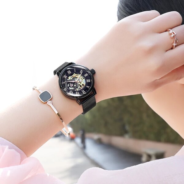 New Montre Femme 2023 Top Brand ORKINA Luxury Fashion Mechanical Watches Black Ladies Skeleton Automatic Wrist Watches for Women