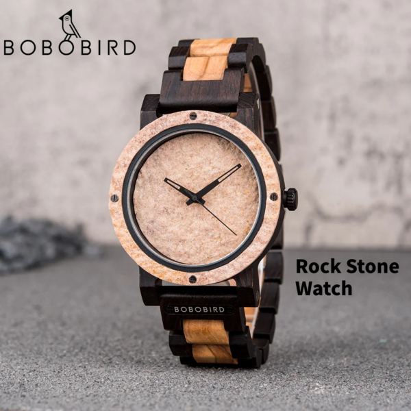 New Natural Stone Men Watches BOBOBIRD Top Handmade Wristwatch Wooden Strap High Quality Quartz Movement Gift For Male