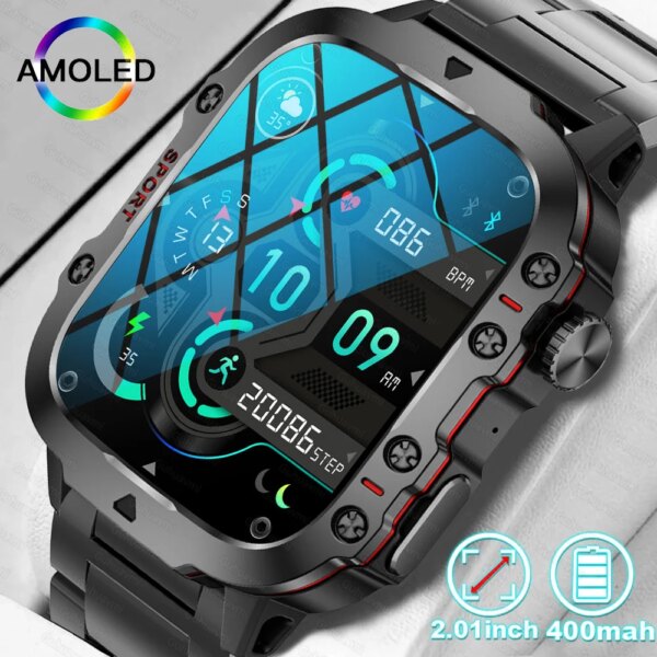 New Rugged Military Black Smart Watch Men For Android Xiaomi Ios 3ATM Waterproof Sport Fitness Ai Voice Smartwatch Outdoor 2024