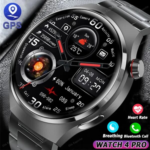 New Watch4 Pro Smartwatch For Huawei Men Women AMOLED Watch BT Call Wireless Charging Always Display GPS Tracker SmartWatch 2024