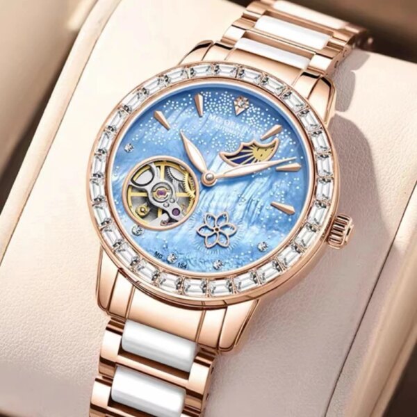 New Women Watches Fashion Rose Gold Watch Ladies Bracelet Wristwatches Stainless Steel Strap Ceramics Female Mechanical Watches