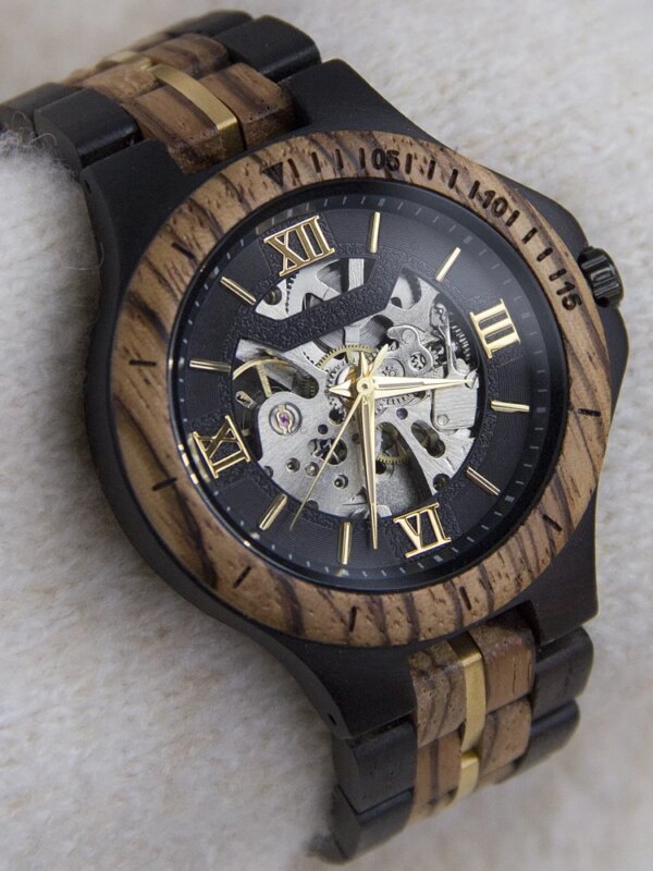 New hollow style mechanical wooden watch for men automatic selfwind